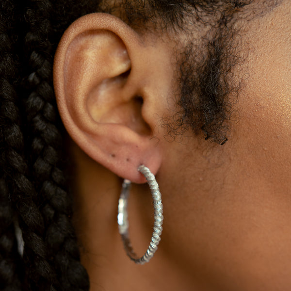 Silver designer hoop earrings