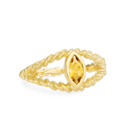 Braided Eye  Yellow Gold Citrine Ring